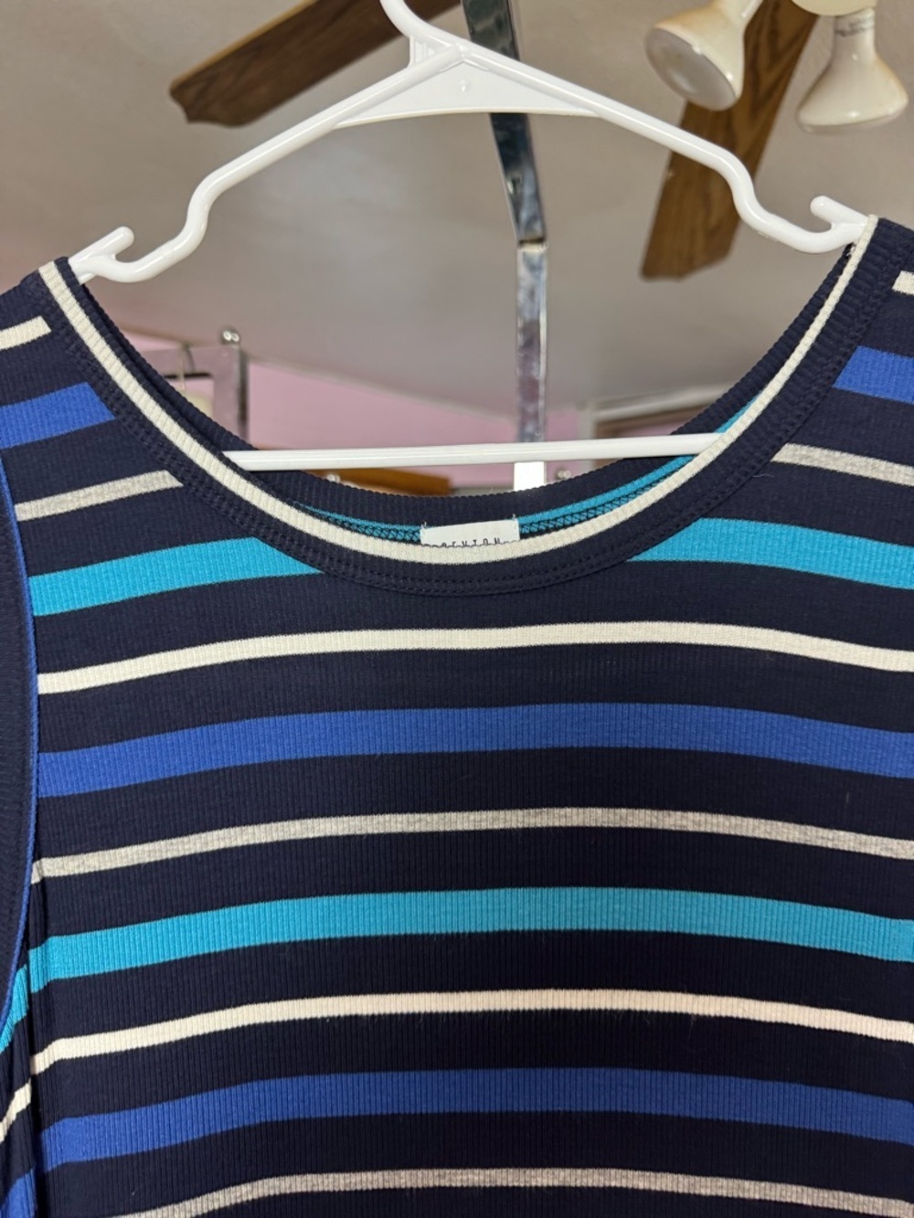 Peyton Jensen Ribbed Knit Tank Dress Striped Midi Blue Size M - Picture 3 of 5